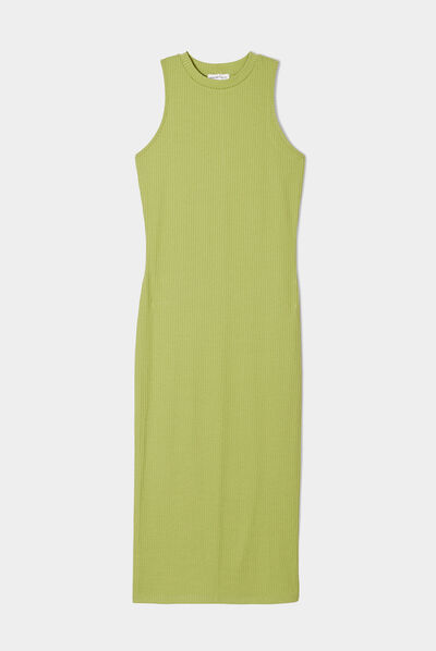 Robe pull longue moulante vert femme