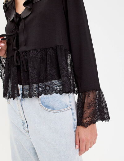 Blouse col V en dentelle noir femme