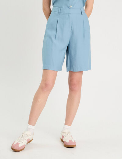 Bermuda droit pinces bleu gris femme
