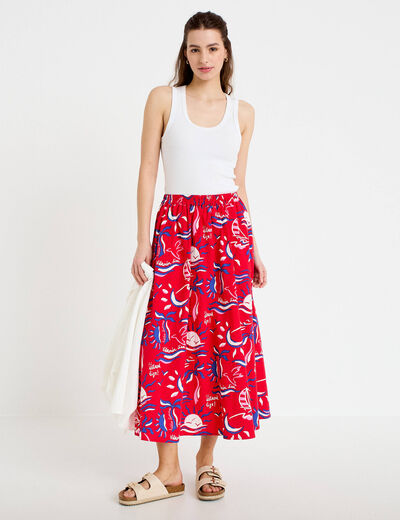 Jupon &eacute;vas&eacute; long rouge femme