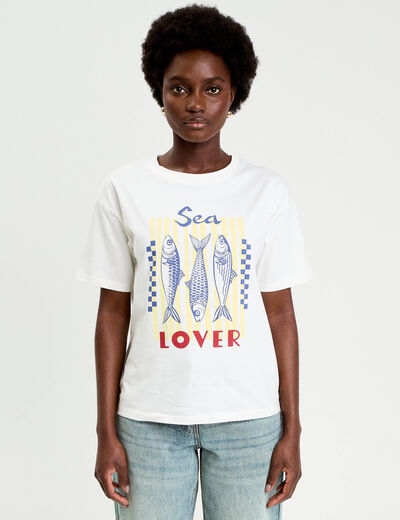 T-shirt oversize manches courtes ecru femme