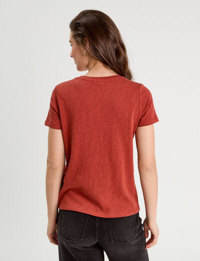 T-shirt manches courtes marron cognac femme