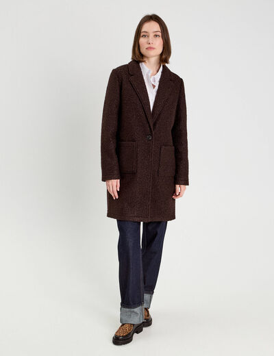 Manteau ample bouclette marron foncé femme