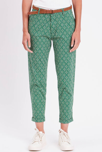 Pantalon chino slim 7/8ème vert femme