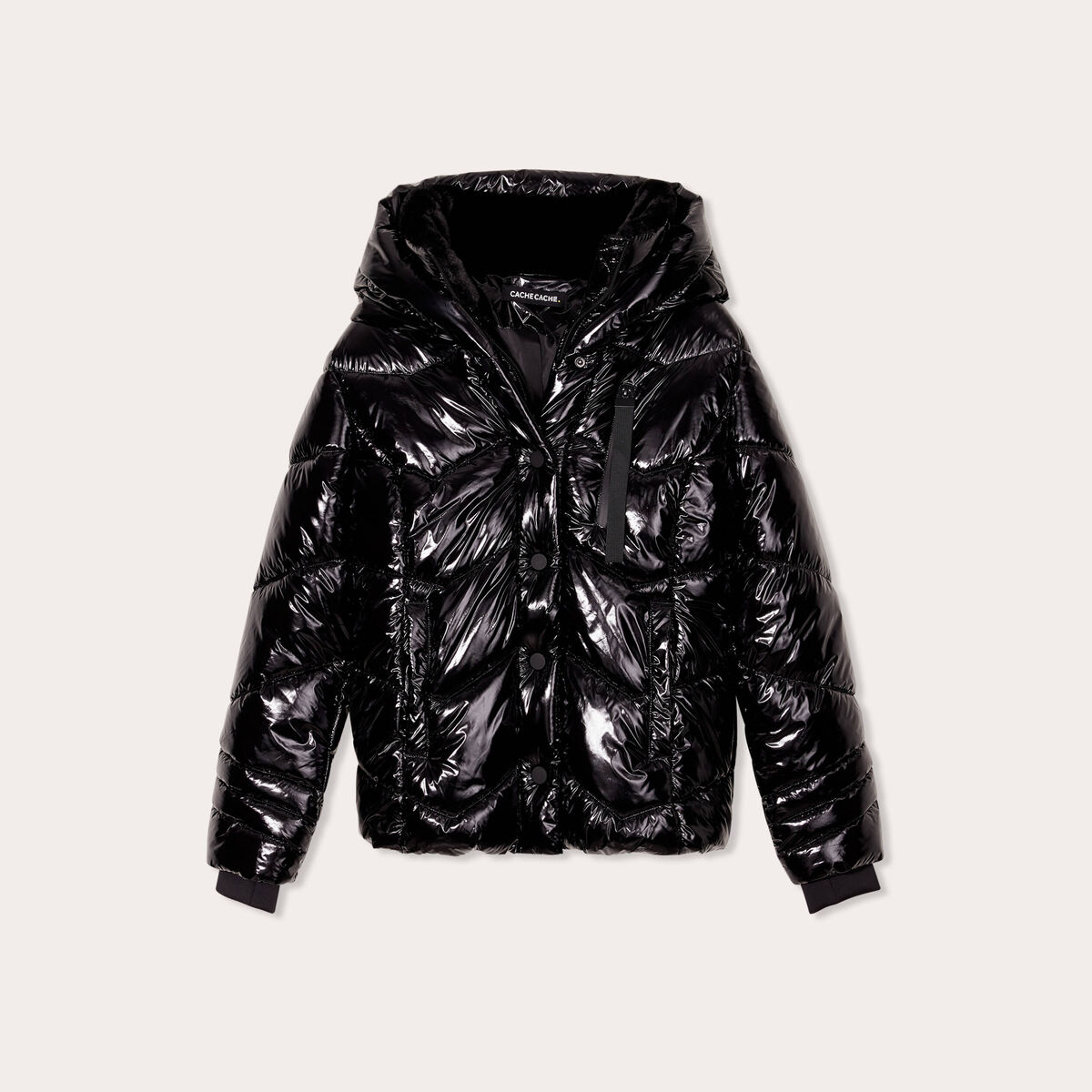 Doudoune aspect vinyle noir femme