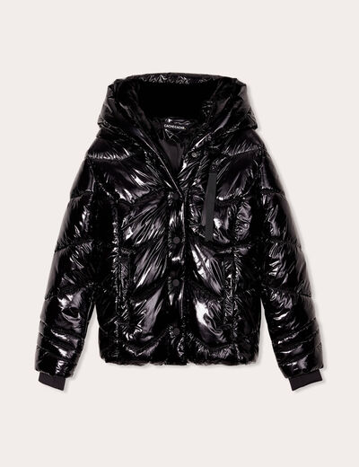 Doudoune aspect vinyle noir femme