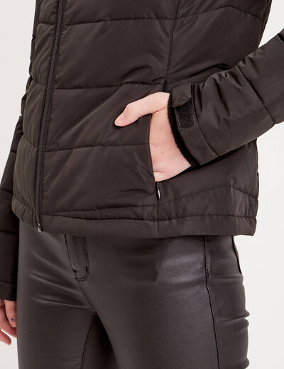 Doudoune ajustée à capuche noir femme