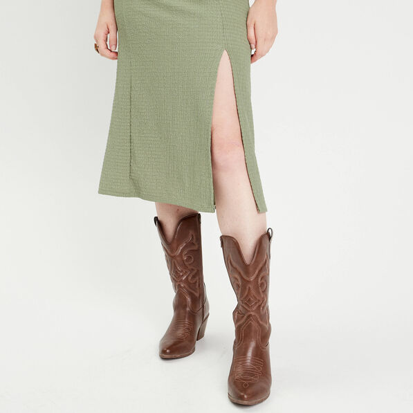robe midi ajustee col rond vert kaki femme Robe midi ajustée col rond vert kaki femme