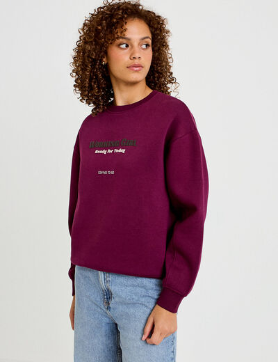 Sweat droit manches longues violet fonc&eacute; femme