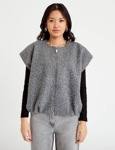 Gilet oversize sans manches col rond gris clair femme