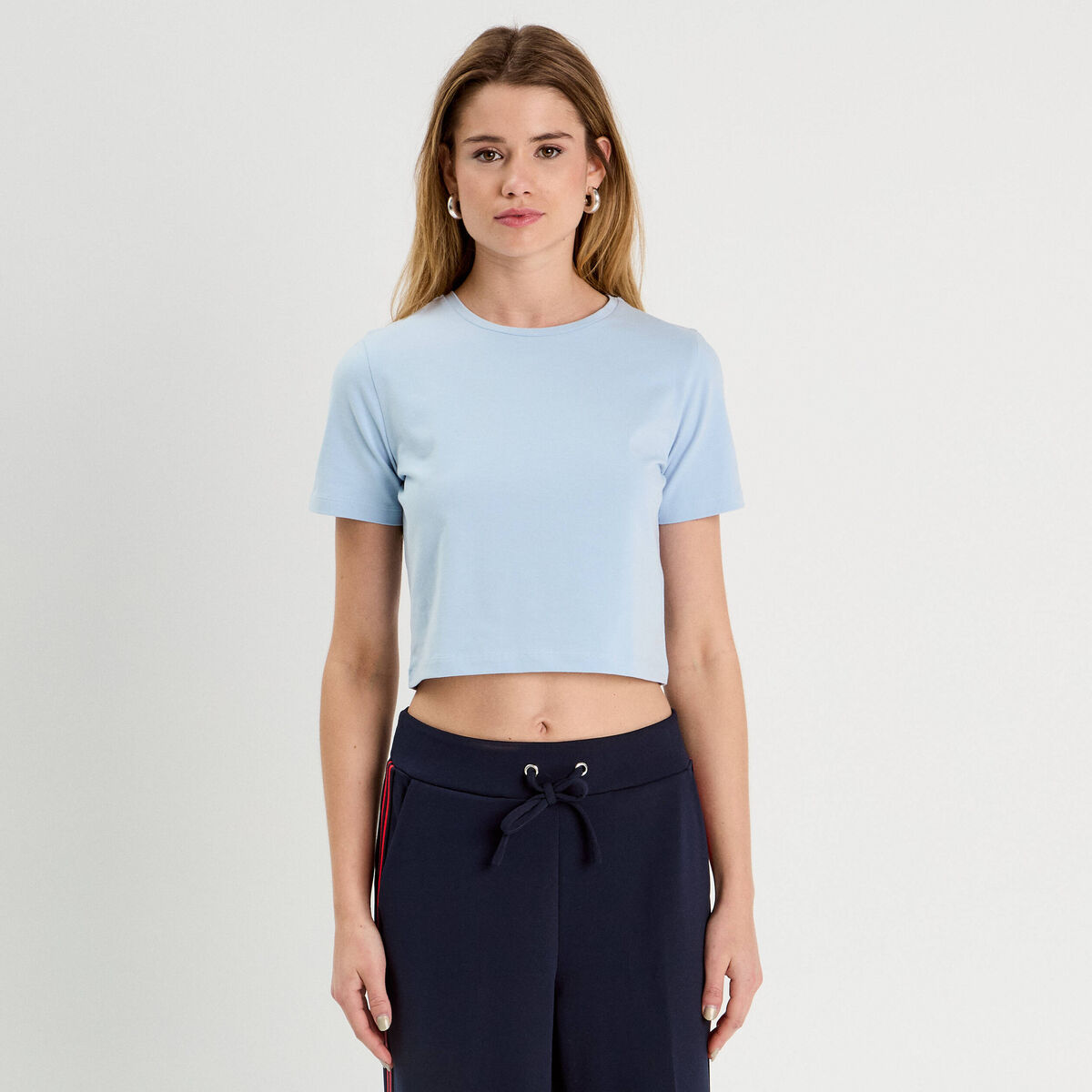 T-shirt cropped bleu clair femme