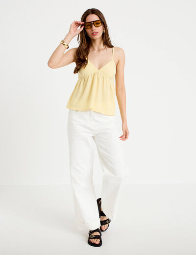 Top fines bretelles avec studs jaune pastel femme