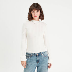 T-shirt poignets fourrure ecru femme