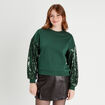 Sweat manches sequins vert foncé femme