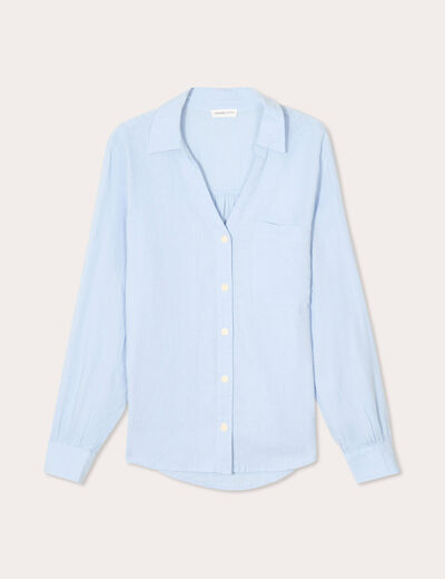 Chemise manches longues contenant du lin bleu pastel femme
