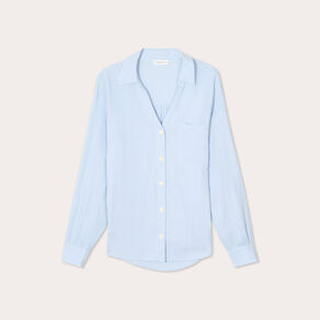 chemise manches longues contenant du lin bleu pastel femme Chemise manches longues contenant du lin bleu pastel femme