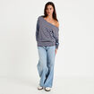 Pull col bateau manches longues bleu femme