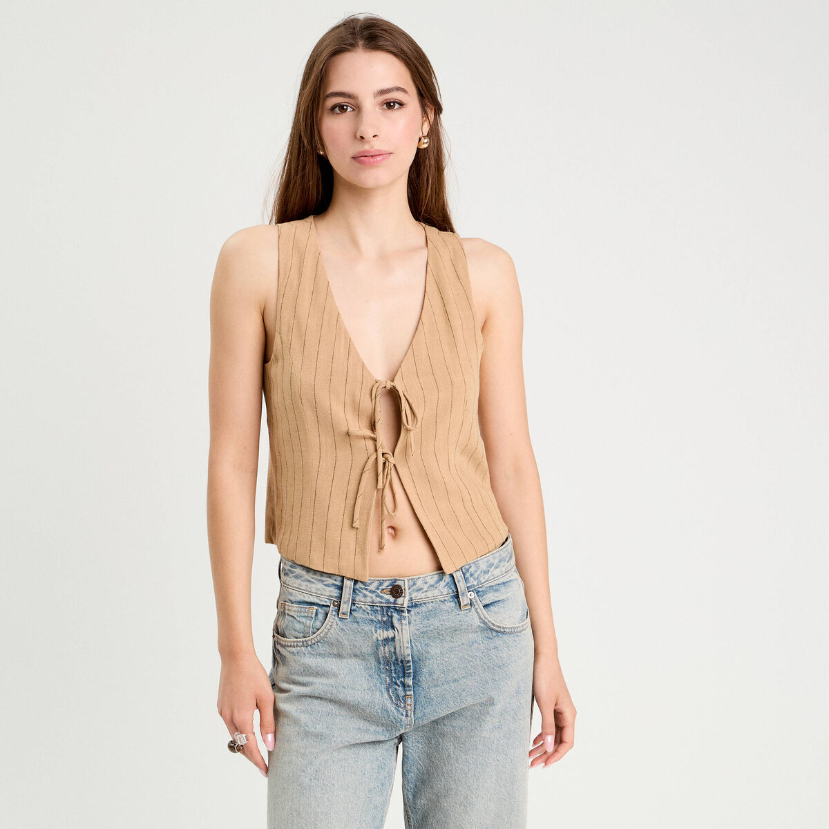 Veston sans manches noué beige femme