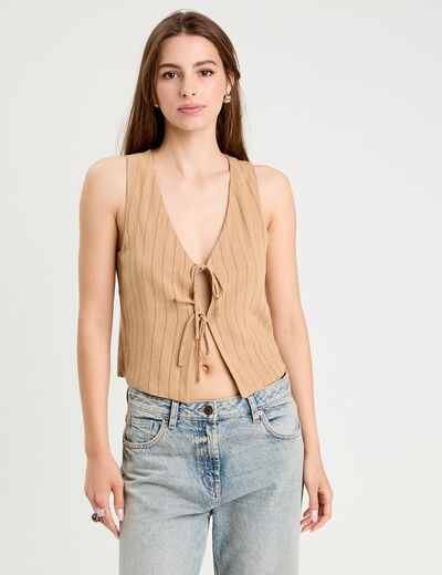 Veston sans manches noué beige femme