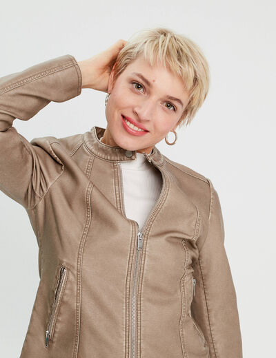 Veste ajustée simili cuir sable femme