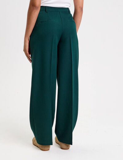 Pantalon large taille haute vert fonc&eacute; femme