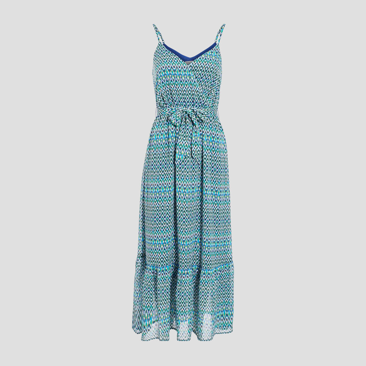 Robe longue évasée bleu femme