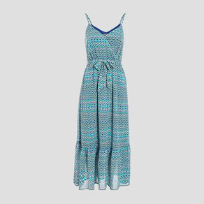 Robe longue évasée bleu femme