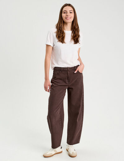 Pantalon barrel marron foncé femme