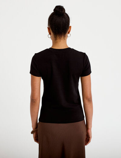 Top ajust&eacute; col rond manches courtes noir femme