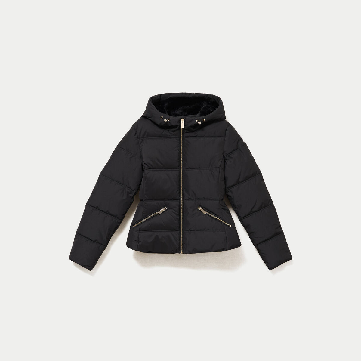 Doudoune cintr&eacute;e &agrave; capuche noir femme