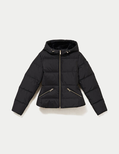 Doudoune cintr&eacute;e &agrave; capuche noir femme