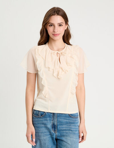 Blouse volants ecru femme