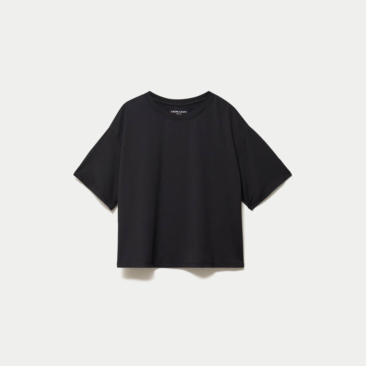T-shirt col rond manches courtes noir femme