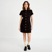 Robe courte trap&egrave;ze en jean col chemise noir femme