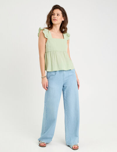 Blouse avec volants vert clair femme