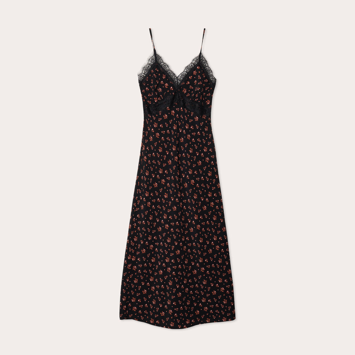Robe longue droite bretelles noir femme