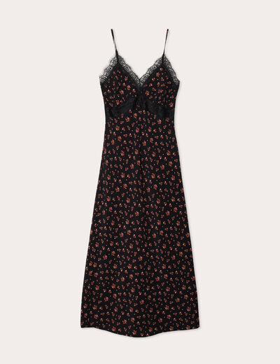 Robe longue droite bretelles noir femme