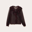 Blouse voile transparent paillet&eacute; violet fonc&eacute; femme