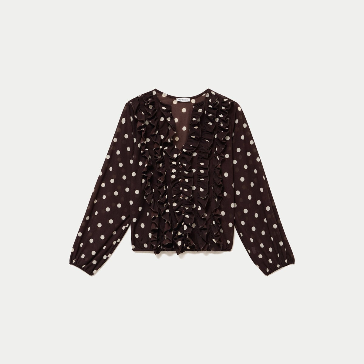Blouse droite col v manches longues marron femme