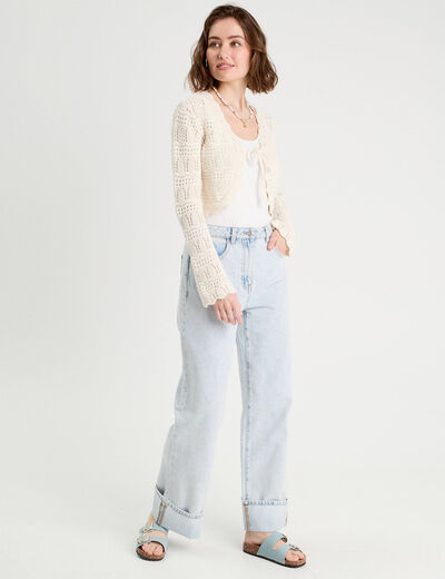 Gilet ajouré noué ecru femme