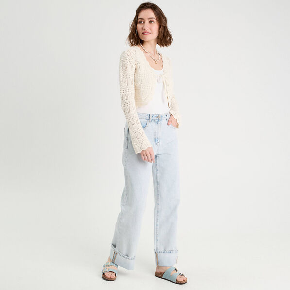 gilet ajoure noue ecru femme Gilet ajouré noué ecru femme