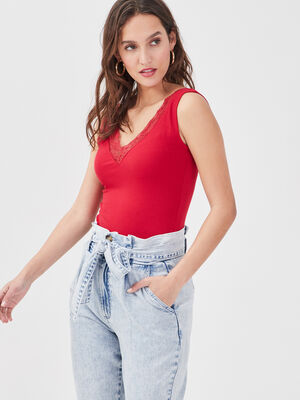 Body bretelles larges cotele rouge femme