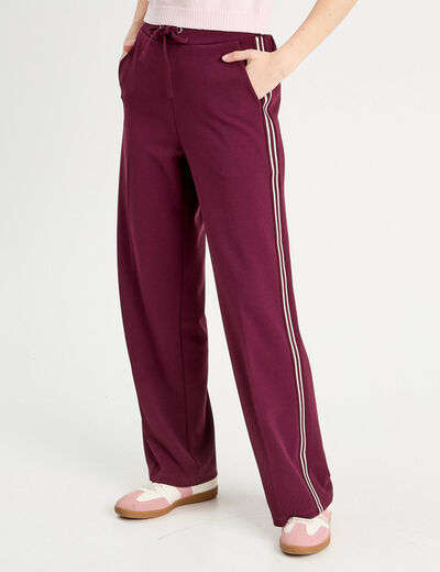 Pantalon large avec bandes prune femme