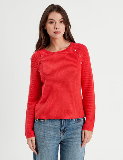 Pull avec boutons épaules rouge femme