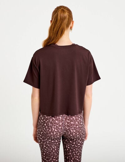 T-shirt col rond manches courtes marron fonc&eacute; femme