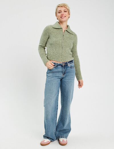 Gilet manches longues zippé vert pastel femme