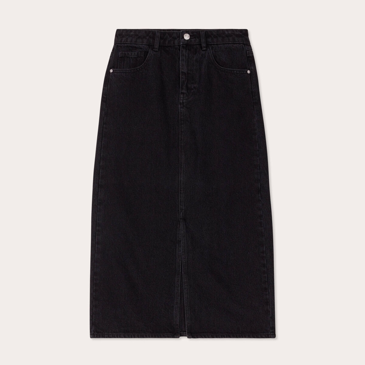 Jupe midi droite en jean noir femme