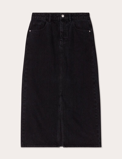 Jupe midi droite en jean noir femme