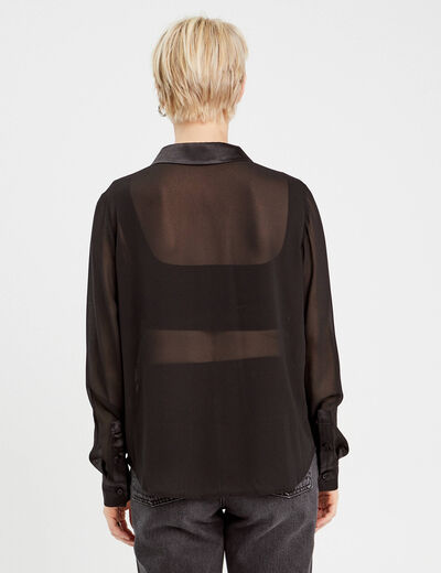 Chemise poches en satin noir femme