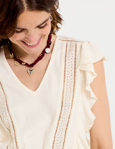 Blouse &agrave; volants ecru femme